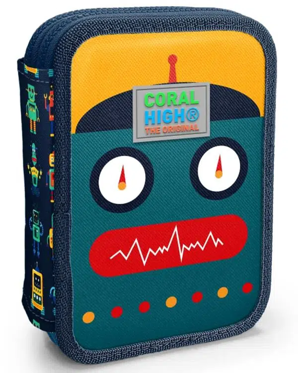 Coral High Kids Lacivert Çivit Robot Desenli Çift Katlı Kalem Çanta 31121