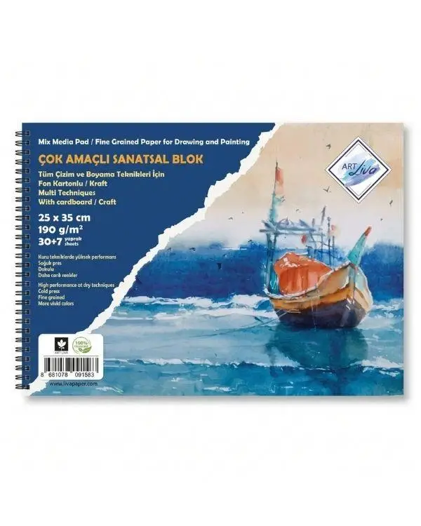 Art Liva Fon Kartonlu Sanatsal Resim Defteri 25 x 35 cm 30+7 Yaprak 190 gr
