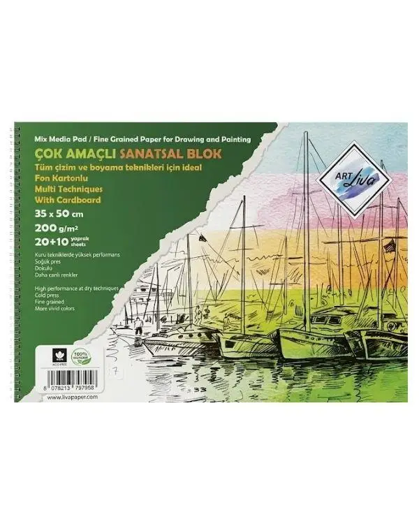 Art Liva Fon Kartonlu Sanatsal Resim Defteri 35 x 50 cm 20+10 Yaprak 200 gr