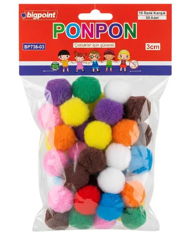 Bigpoint Renkli Ponpon 50 Adet 3cm