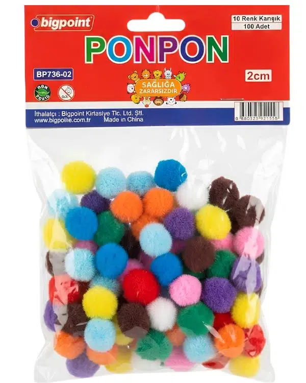Bigpoint Renkli Ponpon 100 Adet 2cm