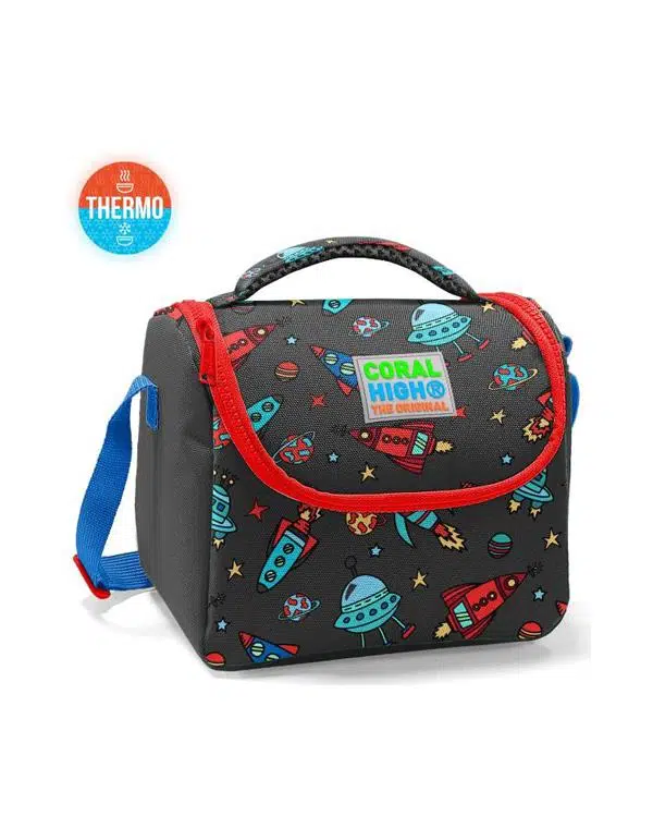 Coral High Koyu Gri Kırmızı Uzay Desenli Thermo Beslenme Çantası 11808
