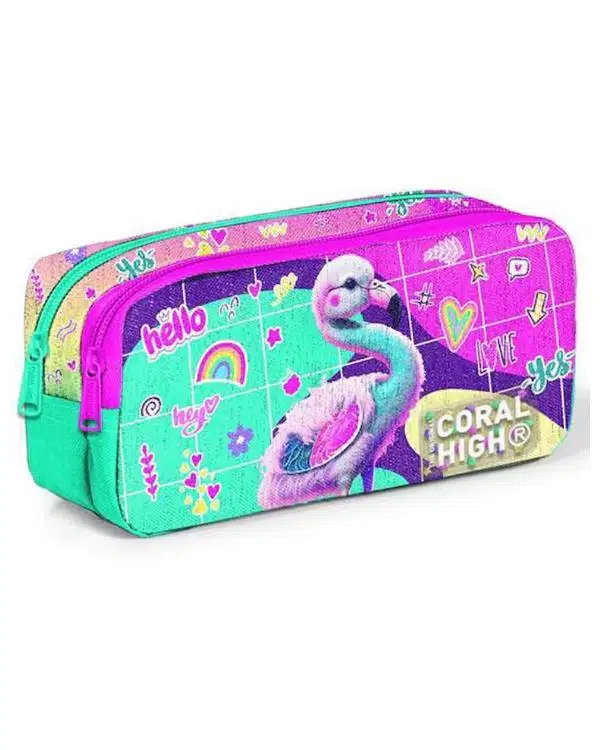 Coral High Flamingo Desenli İki Bölmeli Kalem Çantası 12080