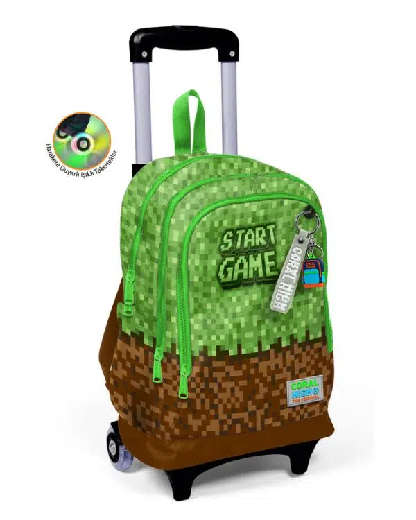 Coral High Yeşil Kahverengi High Craft Desenli Çekçekli Okul Çantası 23976