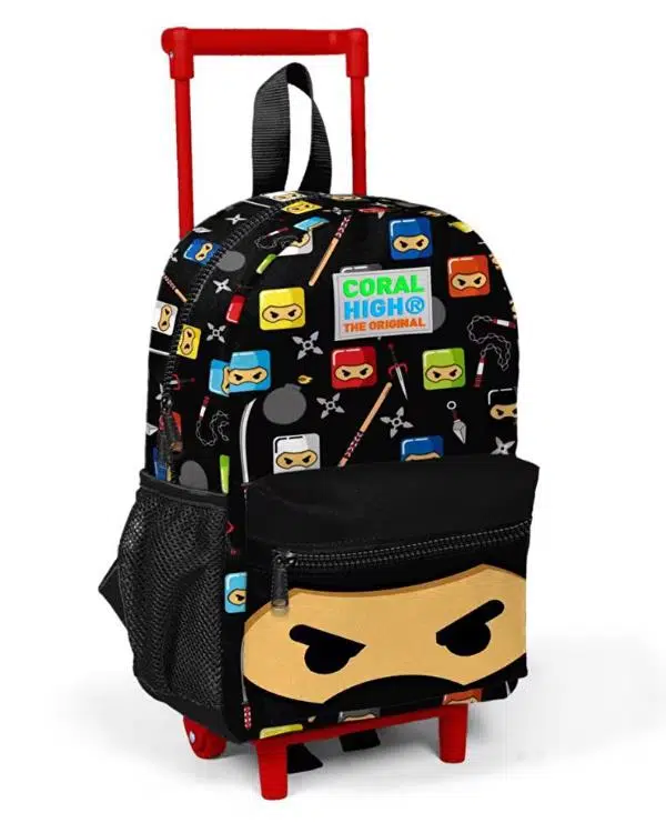 Coral High Siyah Ninja Desenli Çekçekli Anaokul Çantası 24013