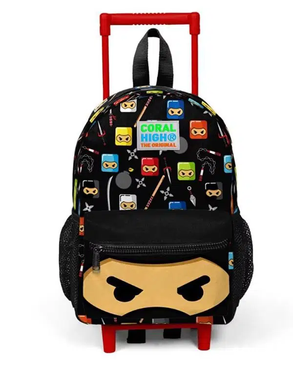 Coral High Siyah Ninja Desenli Çekçekli Anaokul Çantası 24013 Coral High Siyah Ninja Desenli Çekçekli Anaokul Çantası 24013