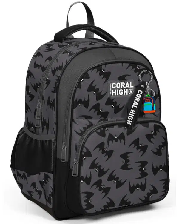 Coral High Gri Siyah Yarasa Desenli Üç Bölmeli Okul Sırt Çantası 33244