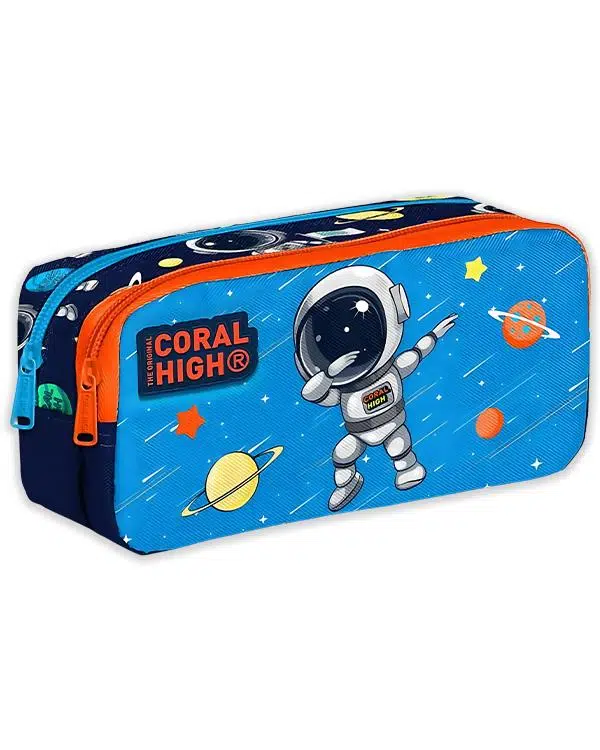 Coral High Lacivert Mavi Astronot Desenli İki Bölmeli Kalem Çantası 12058