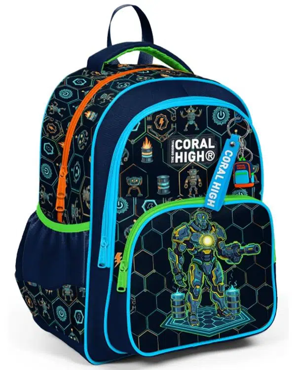 Coral High Lacivert Robot Desenli Üç Bölmeli Okul Sırt Çantası 33246