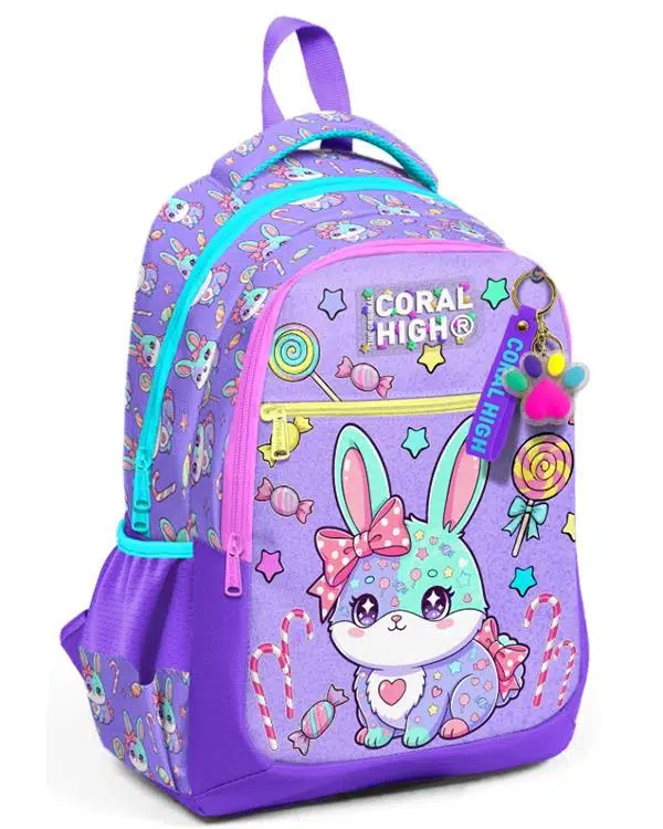 Coral High Milka Su Yeşili Tavşan Desenli Üç Bölmeli Okul Sırt Çantası 33255