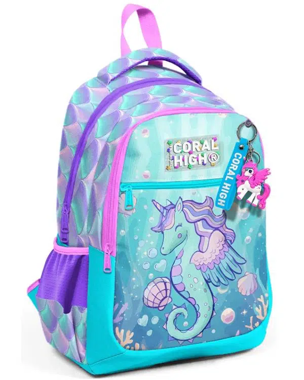 Coral High Unicorn Denizatı Desenli Üç Bölmeli Okul Sırt Çantası 33256