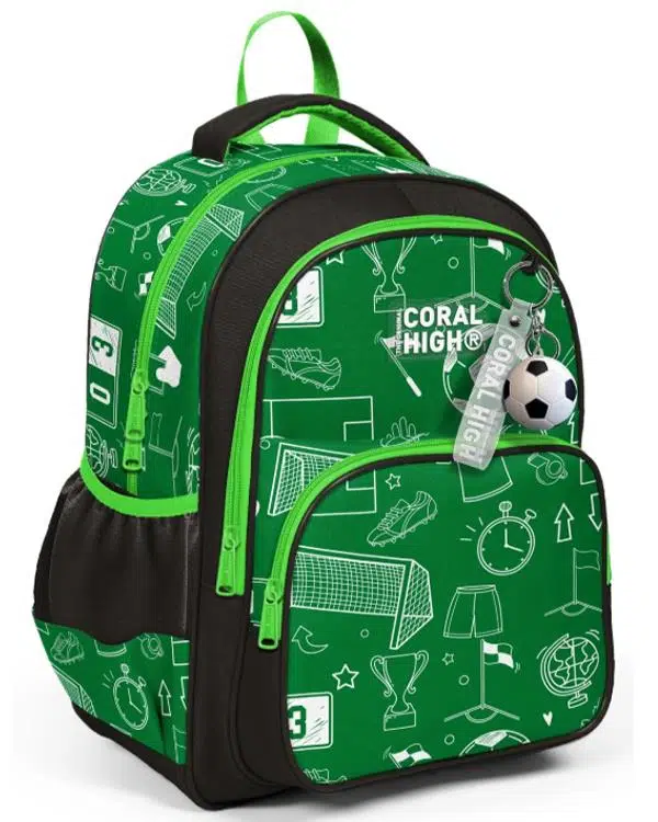 Coral High Yeşil Futbol Desenli Üç Bölmeli Okul Sırt Çantası 33247