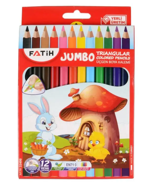 Fatih Üçgen Jumbo Kuru Boya Kalemi 12 Renk