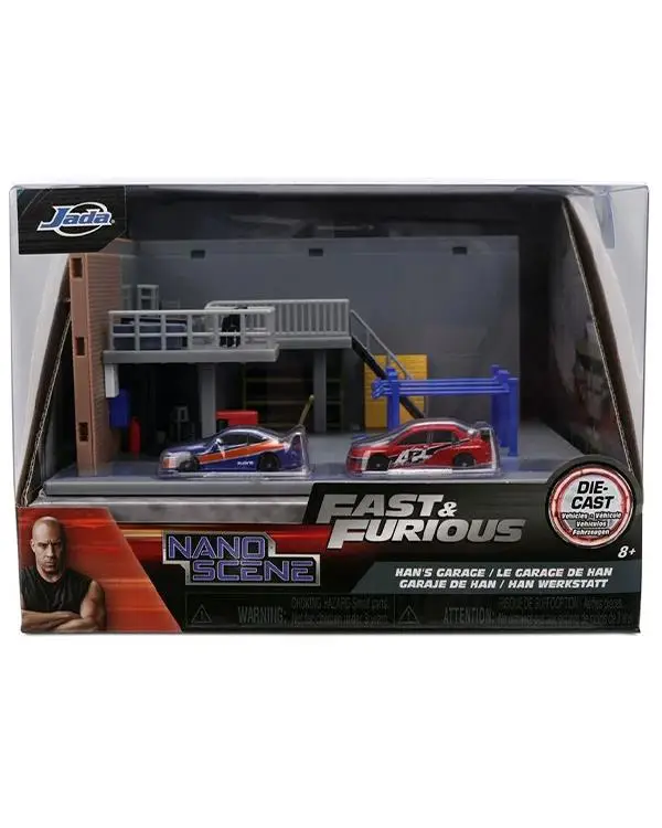 Jada Fast & Furious Hızlı ve Öfkeli Han'ın Garajı 2 Metal Araçlı Nano Diorama Seti 9336403314R00