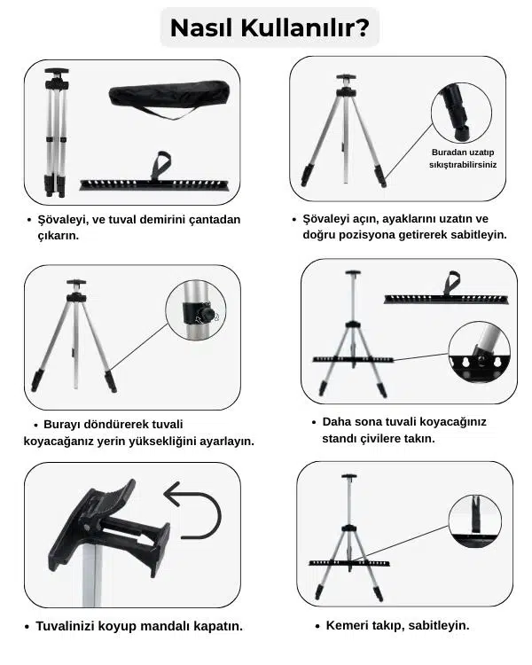 Temel Katlanabilir Alüminyum Tripod Şövale - Ayarlanabilir, Ultra Hafif, Taşıma Çantalı, Gümüş Temel Katlanabilir Alüminyum Tripod Şövale - Ayarlanabilir, Ultra Hafif, Taşıma Çantalı, Gümüş
