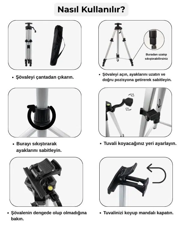 Temel Katlanabilir Alüminyum Tripod Şövale - Kollu Yükseklik Ayarlı, Su Terazili, Gümüş Temel Katlanabilir Alüminyum Tripod Şövale - Kollu Yükseklik Ayarlı, Su Terazili, Gümüş