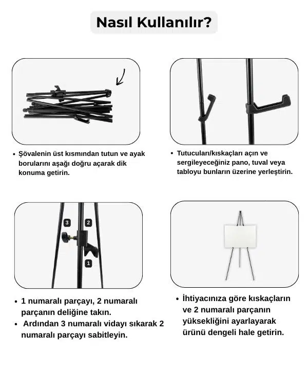 Temel Katlanabilir Metal Sergi ve Tuval Şövalesi Siyah Temel Katlanabilir Metal Sergi ve Tuval Şövalesi Siyah
