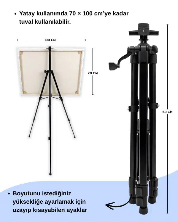 Temel Katlanabilir Metal Tripod Şövale - Kollu Yükseklik Ayarlı, Taşıma Çantalı, Siyah Temel Katlanabilir Metal Tripod Şövale - Kollu Yükseklik Ayarlı, Taşıma Çantalı, Siyah