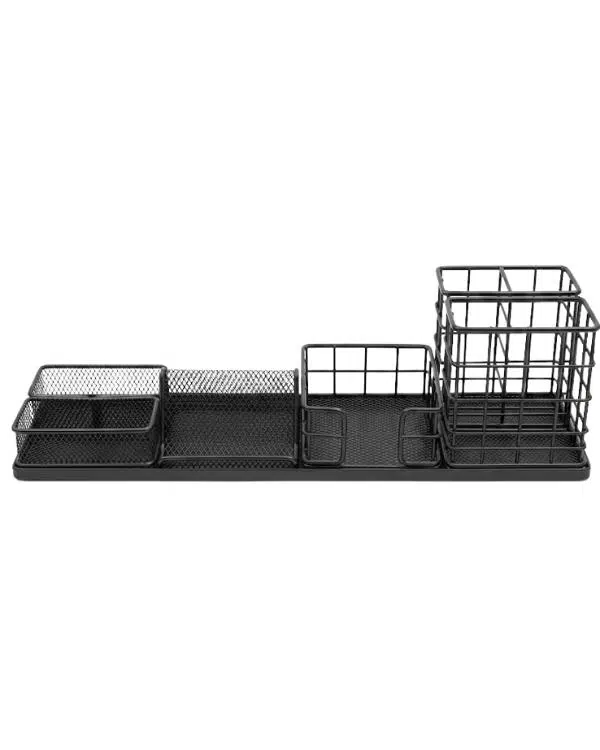 Temel Siyah Metal Mesh Modüler Masaüstü Organizer Seti 7 Parça 38x10 cm 9515B