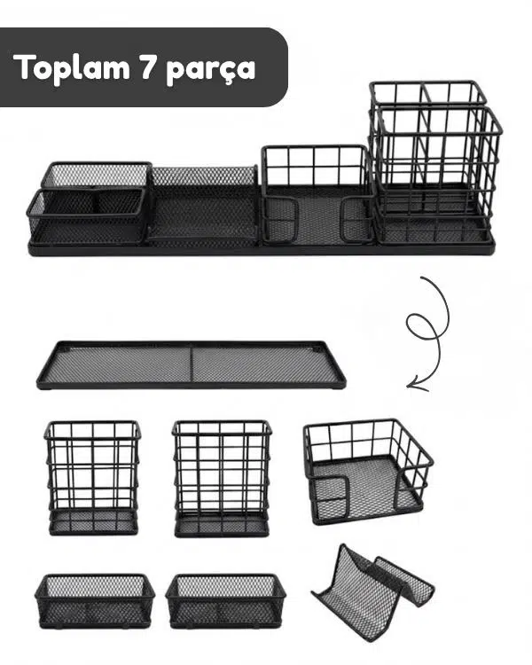 Temel Siyah Metal Mesh Modüler Masaüstü Organizer Seti 7 Parça 38x10 cm 9515B Temel Siyah Metal Mesh Modüler Masaüstü Organizer Seti 7 Parça 38x10 cm 9515B