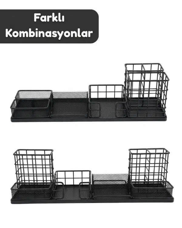 Temel Siyah Metal Mesh Modüler Masaüstü Organizer Seti 7 Parça 38x10 cm 9515B Temel Siyah Metal Mesh Modüler Masaüstü Organizer Seti 7 Parça 38x10 cm 9515B