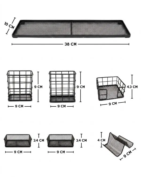 Temel Siyah Metal Mesh Modüler Masaüstü Organizer Seti 7 Parça 38x10 cm 9515B Temel Siyah Metal Mesh Modüler Masaüstü Organizer Seti 7 Parça 38x10 cm 9515B
