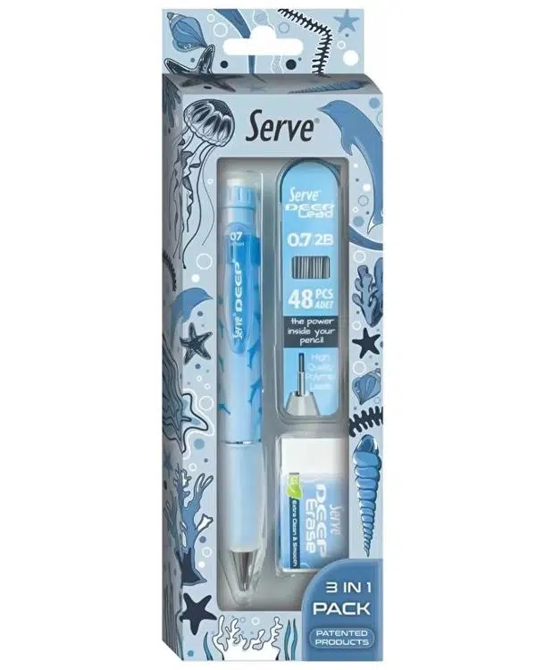 Serve Deep Doğa Temalı Mekanik Versatil 3 lü Set Mavi Yunus