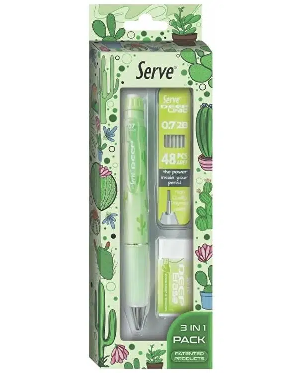 Serve Deep Doğa Temalı Mekanik Versatil 3 lü Set Elma Yeşili Kaktüs