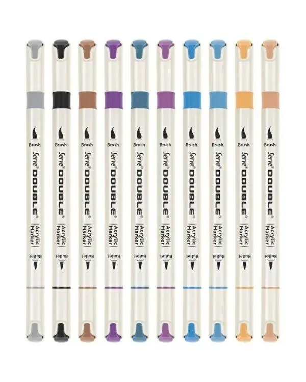 Serve Double Çift Uçlu Akrilik Marker Kalem Seti Fırça ve Keçeli Uç 24 Renk SVDAM24P Serve Double Çift Uçlu Akrilik Marker Kalem Seti Fırça ve Keçeli Uç 24 Renk SVDAM24P