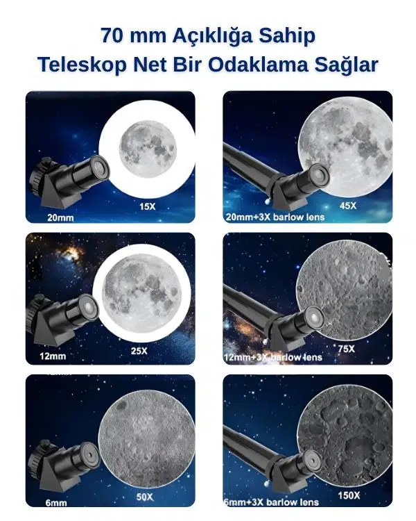 Temel Astronomik Teleskop Seti, 70 mm Açıklık, 300 mm Odak ve 3× Lens F30070M Temel Astronomik Teleskop Seti, 70 mm Açıklık, 300 mm Odak ve 3× Lens F30070M