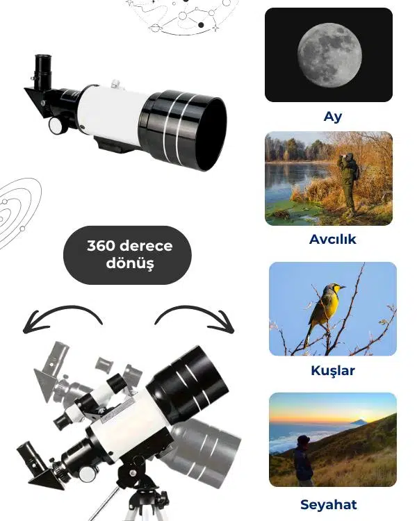 Temel Astronomik Teleskop Seti, 70 mm Açıklık, 300 mm Odak ve 3× Lens F30070M Temel Astronomik Teleskop Seti, 70 mm Açıklık, 300 mm Odak ve 3× Lens F30070M