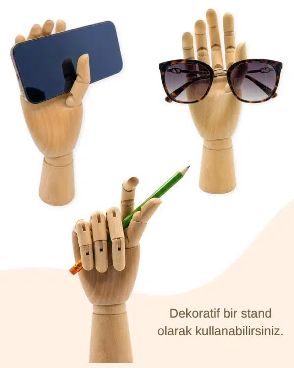 Ahşap El Modeli, Mafsallı Tabanlı Çizim ve Takı Sergileme Mankeni, 25 cm Ahşap El Modeli, Mafsallı Tabanlı Çizim ve Takı Sergileme Mankeni, 25 cm