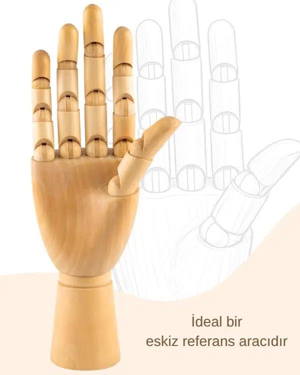 Ahşap El Modeli, Mafsallı Tabanlı Çizim ve Takı Sergileme Mankeni, 25 cm Ahşap El Modeli, Mafsallı Tabanlı Çizim ve Takı Sergileme Mankeni, 25 cm