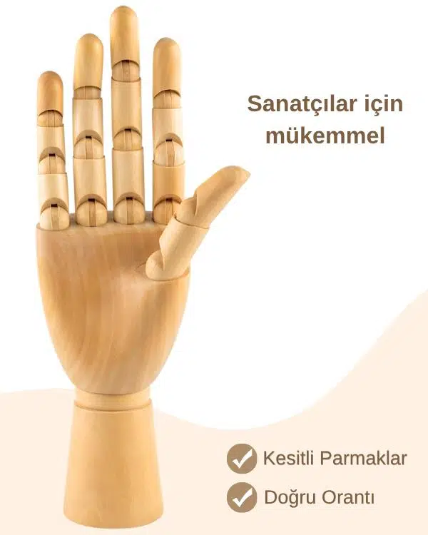 Ahşap El Modeli, Mafsallı Tabanlı Çizim ve Takı Sergileme Mankeni, 30 cm Ahşap El Modeli, Mafsallı Tabanlı Çizim ve Takı Sergileme Mankeni, 30 cm