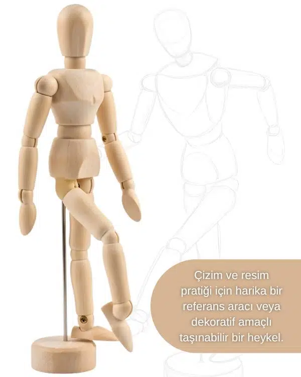 Ahşap Çizim Mankeni, Mafsallı İnsan Figürü Modeli, Tabanlı Eskiz Yardımcısı, 20 cm Ahşap Çizim Mankeni, Mafsallı İnsan Figürü Modeli, Tabanlı Eskiz Yardımcısı, 20 cm