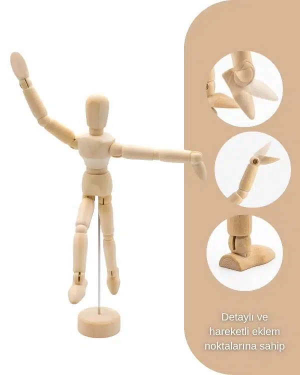 Ahşap Çizim Mankeni, Mafsallı İnsan Figürü Modeli, Tabanlı Eskiz Yardımcısı, 20 cm Ahşap Çizim Mankeni, Mafsallı İnsan Figürü Modeli, Tabanlı Eskiz Yardımcısı, 20 cm