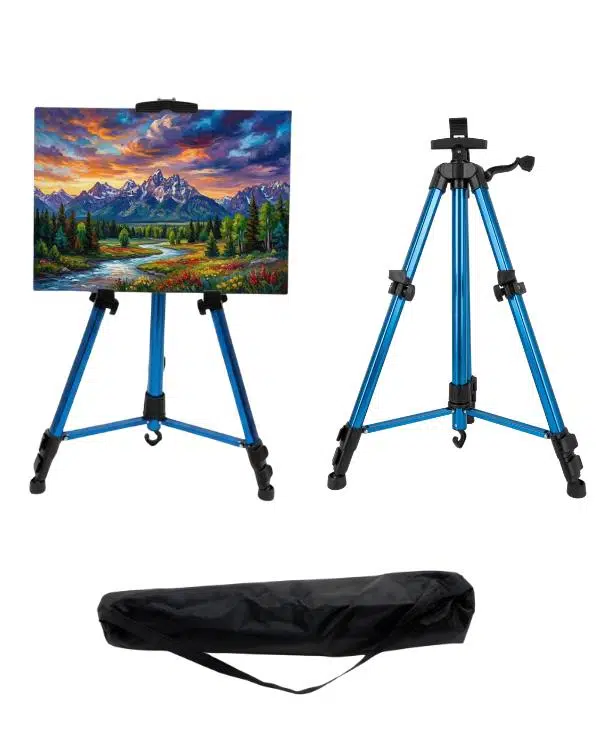 Temel Katlanabilir Alüminyum Tripod Şövale - Kollu Yükseklik Ayarlı, Su Terazili, Mavi