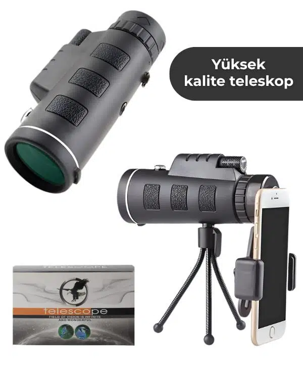 Temel Monoküler Teleskop, Telefon Tutuculu Tripodlu Su Geçirmez Tek Göz Dürbün