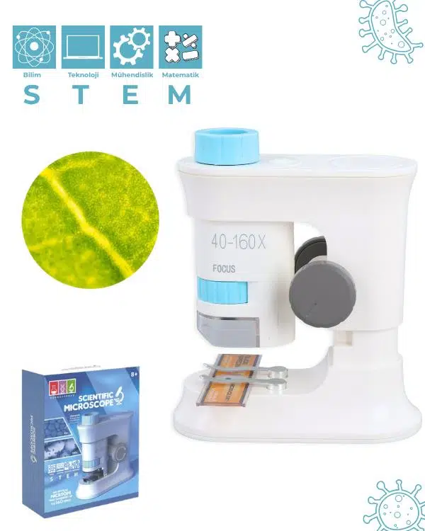 Temel Taşınabilir Stantlı Çocuk Mikroskobu 40x 160x, STEM Eğitim Mikroskobu