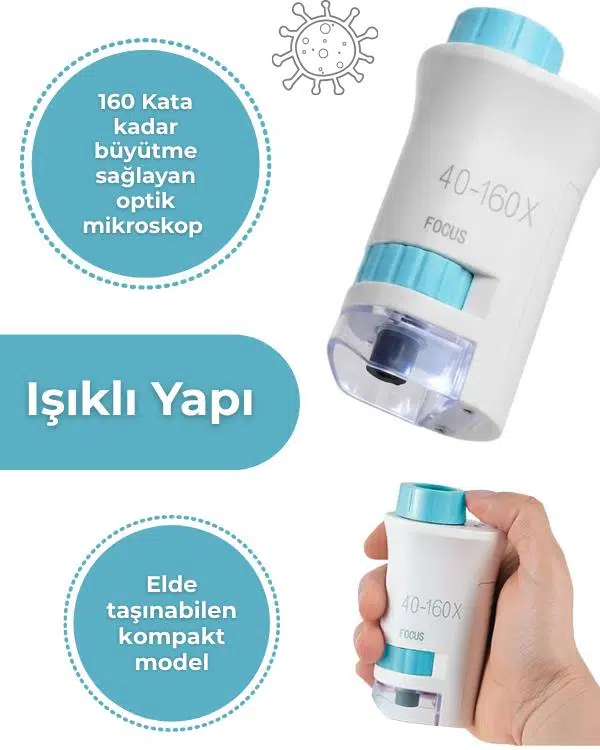 Temel Taşınabilir Stantlı Çocuk Mikroskobu 40x 160x, STEM Eğitim Mikroskobu Temel Taşınabilir Stantlı Çocuk Mikroskobu 40x 160x, STEM Eğitim Mikroskobu