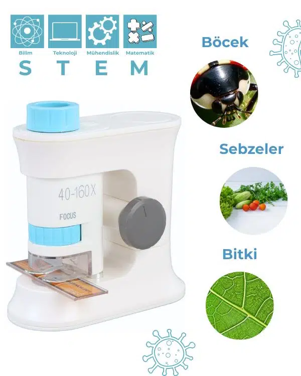 Temel Taşınabilir Stantlı Çocuk Mikroskobu 40x 160x, STEM Eğitim Mikroskobu Temel Taşınabilir Stantlı Çocuk Mikroskobu 40x 160x, STEM Eğitim Mikroskobu