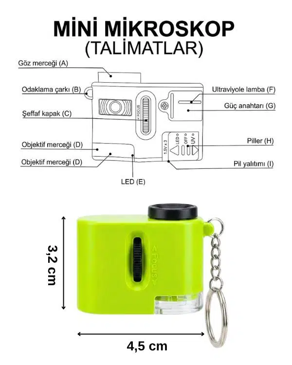 Temel Cep Mikroskobu 60X LED ve UV Işıklı Taşınabilir Yeşil Mikroskop Temel Cep Mikroskobu 60X LED ve UV Işıklı Taşınabilir Yeşil Mikroskop