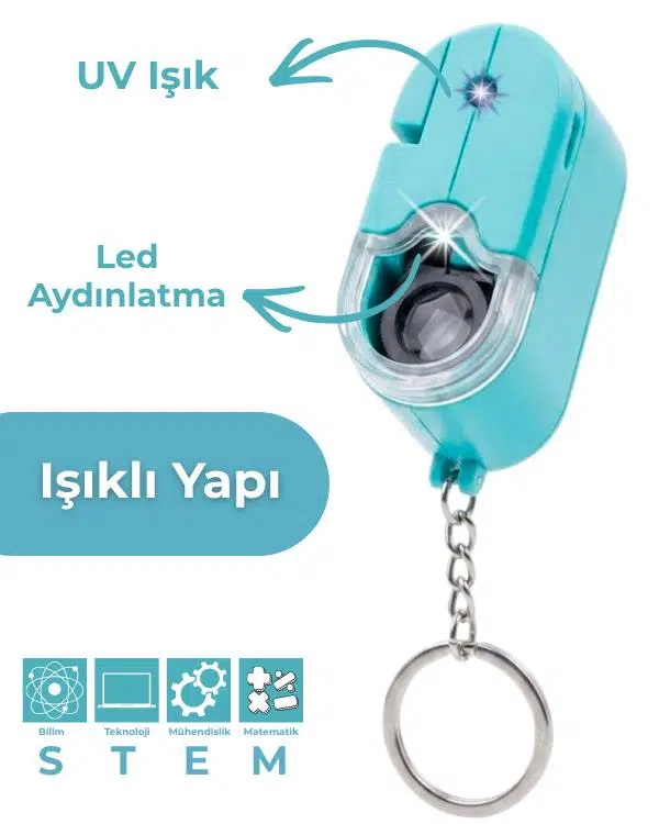 Temel Cep Mikroskobu 60X LED ve UV Işıklı Taşınabilir Turkuaz Mikroskop Temel Cep Mikroskobu 60X LED ve UV Işıklı Taşınabilir Turkuaz Mikroskop