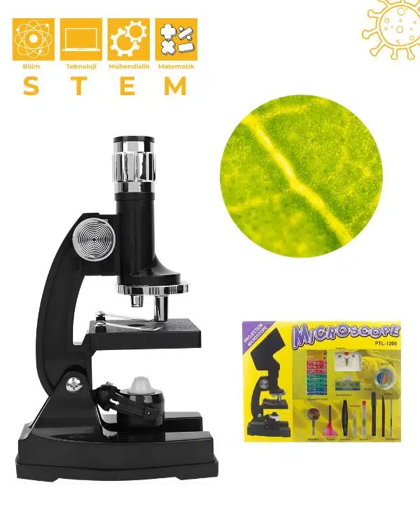 Temel Projeksiyonlu Mikroskop Seti 1200x Büyütme ve Hazır Preparatlı Bilim Kiti PTL1200