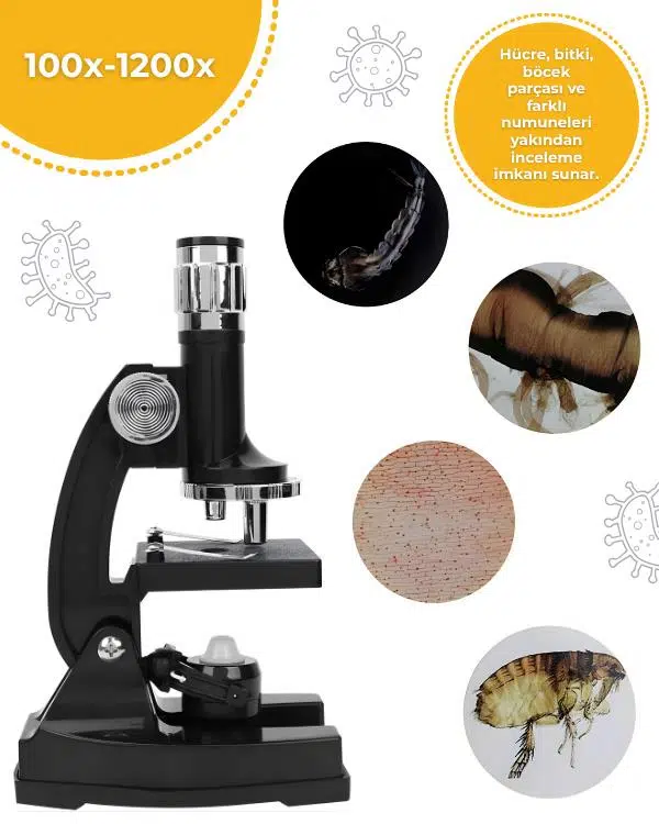 Temel Projeksiyonlu Mikroskop Seti 1200x Büyütme ve Hazır Preparatlı Bilim Kiti PTL1200 Temel Projeksiyonlu Mikroskop Seti 1200x Büyütme ve Hazır Preparatlı Bilim Kiti PTL1200