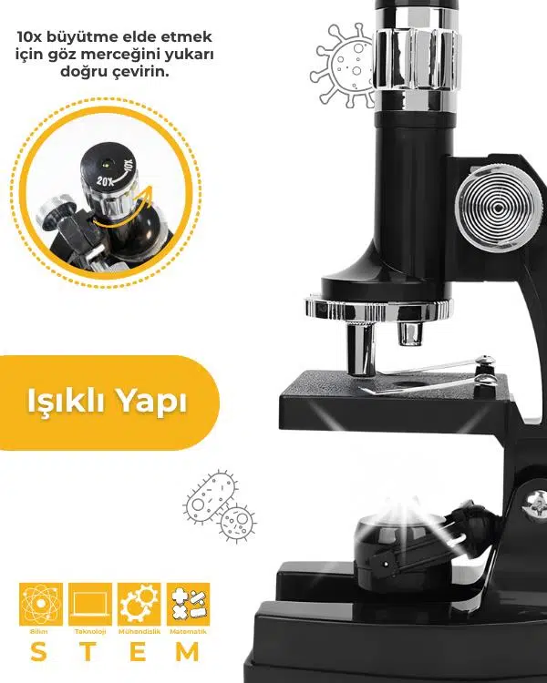 Temel Projeksiyonlu Mikroskop Seti 1200x Büyütme ve Hazır Preparatlı Bilim Kiti PTL1200 Temel Projeksiyonlu Mikroskop Seti 1200x Büyütme ve Hazır Preparatlı Bilim Kiti PTL1200
