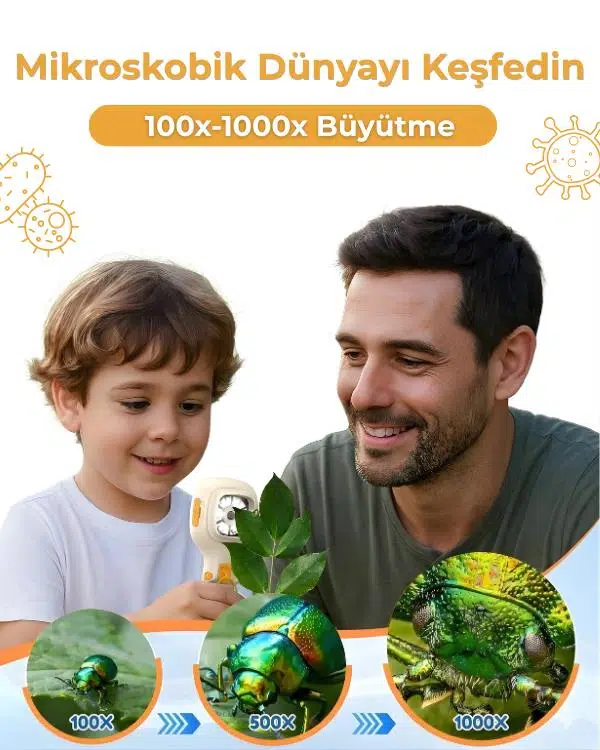 Temel 2si 1 Arada Dijital Mikroskop Seti 40X 1000X Yakınlaştırmalı, HD Ekranlı STEM Kiti Temel 2si 1 Arada Dijital Mikroskop Seti 40X 1000X Yakınlaştırmalı, HD Ekranlı STEM Kiti