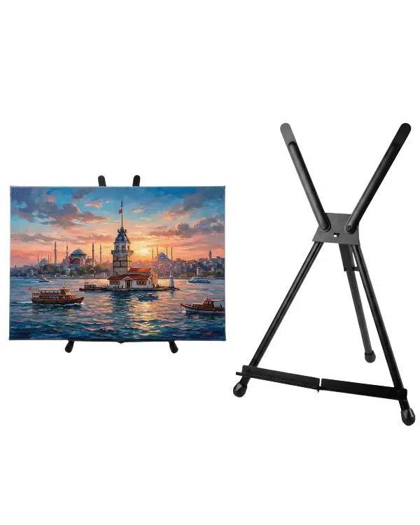 Temel Katlanabilir Metal Masaüstü Şövale Siyah