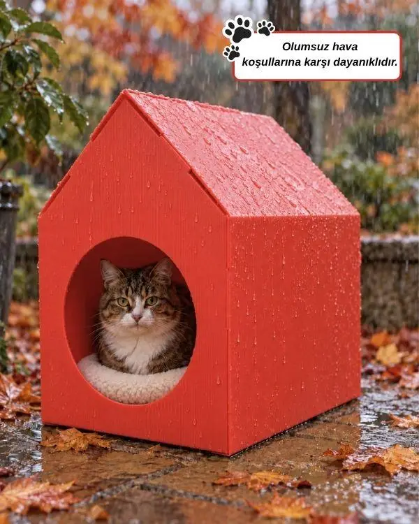 Temel Özel Üretim Plastik Kedi Evi Kırmızı