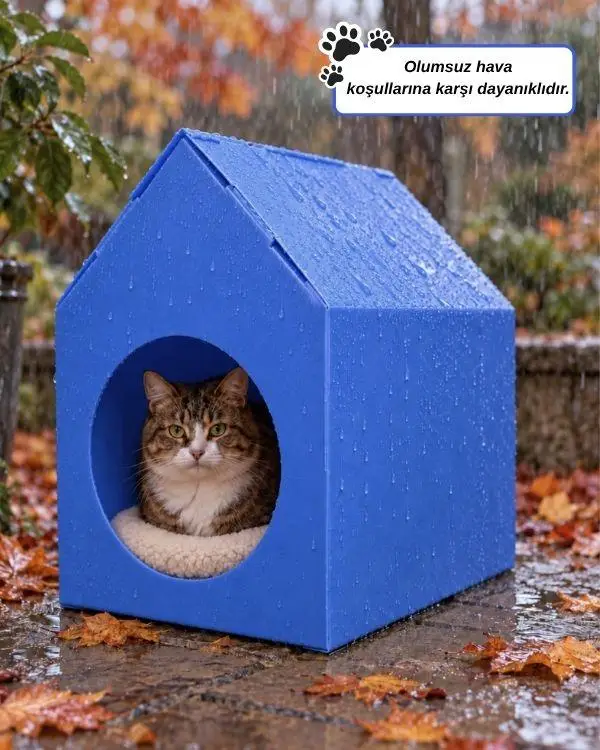 Temel Özel Üretim Plastik Kedi Evi Mavi